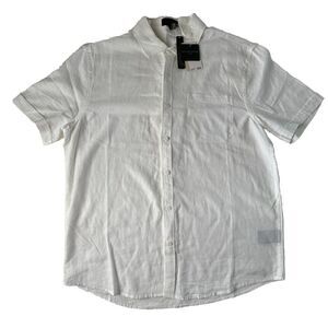 Magaschoni Man Mens button up linen blend short sleeve Shirt White Medium NWT
